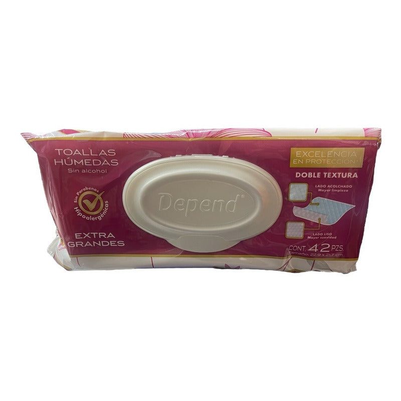 Toallas Húmedas Depend 42 Pzas Extra Grandes Sin Alcohol