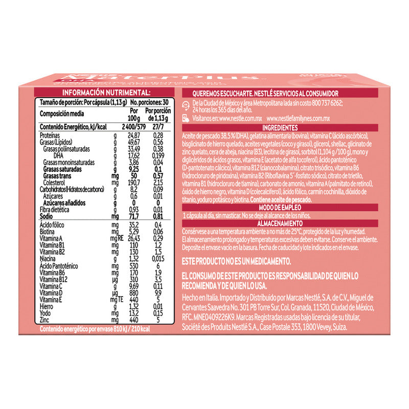 Suplemento Alimenticio Nestlé Materplus Cápsulas Dha (omega 3) 34g Sin Sabor