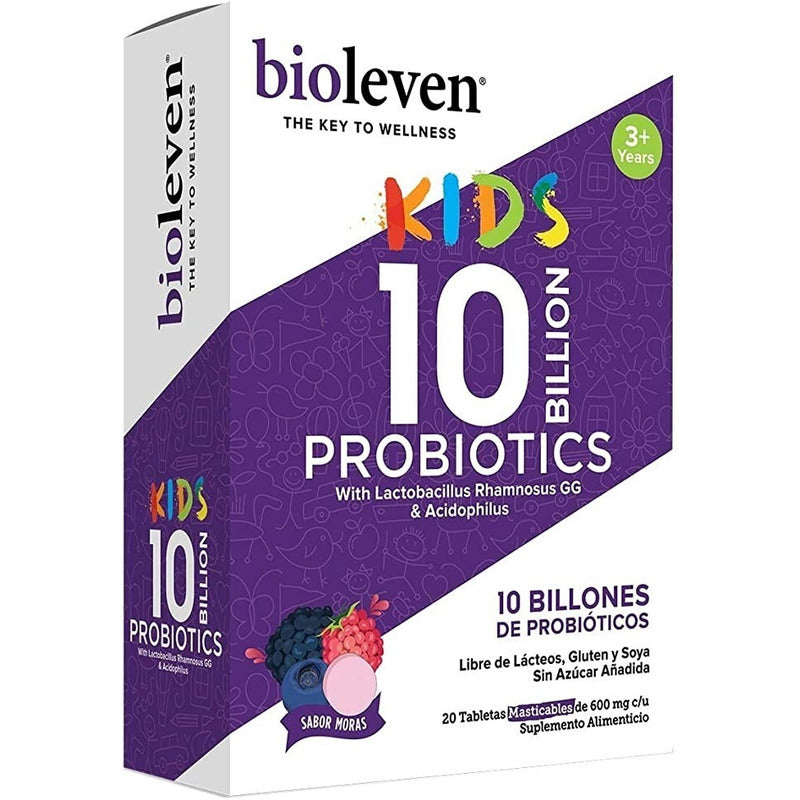 2 Pack 10 Billones De Probióticos Bioleven Kids 20 Tabletas Cu Moras