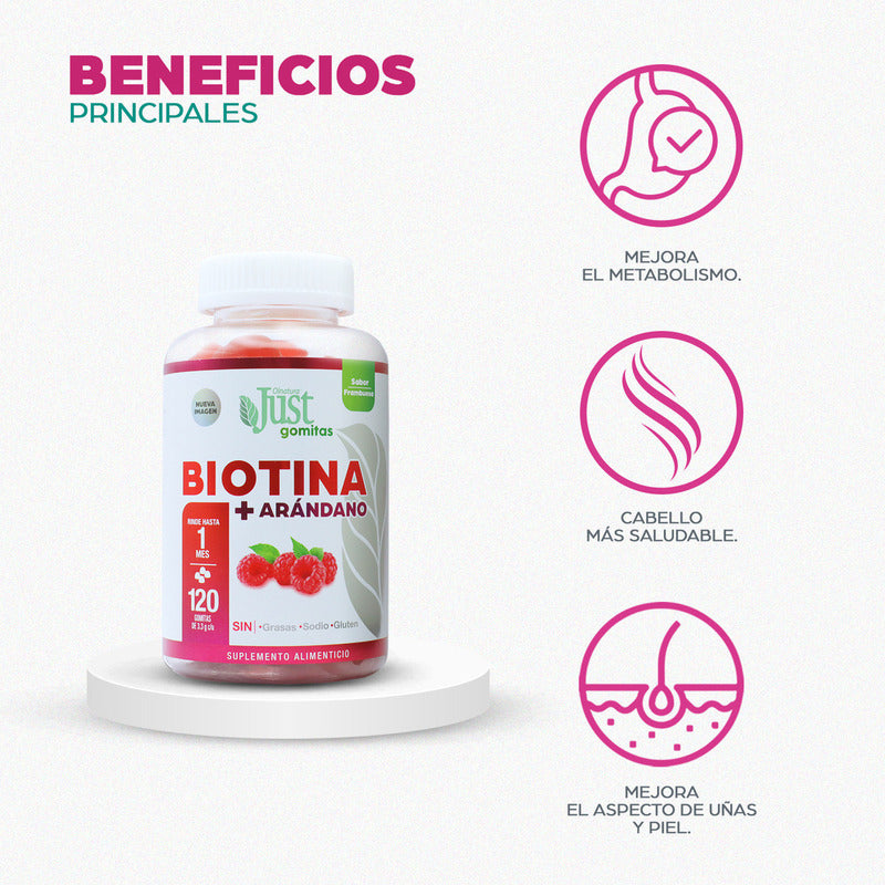 Biotina + Arándano Olnatura Just 120 Gomitas Sabor Frambuesa