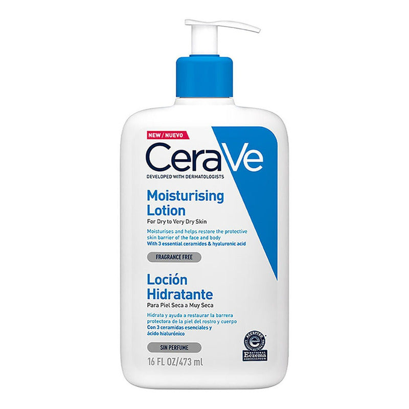 Cerave Loción Hidratante |473ml| Loción Hidratante Corporal Sin Perfume Para Rostro Y Cuerpo, Piel Seca A Muy Seca Con Ácido Hialurónico