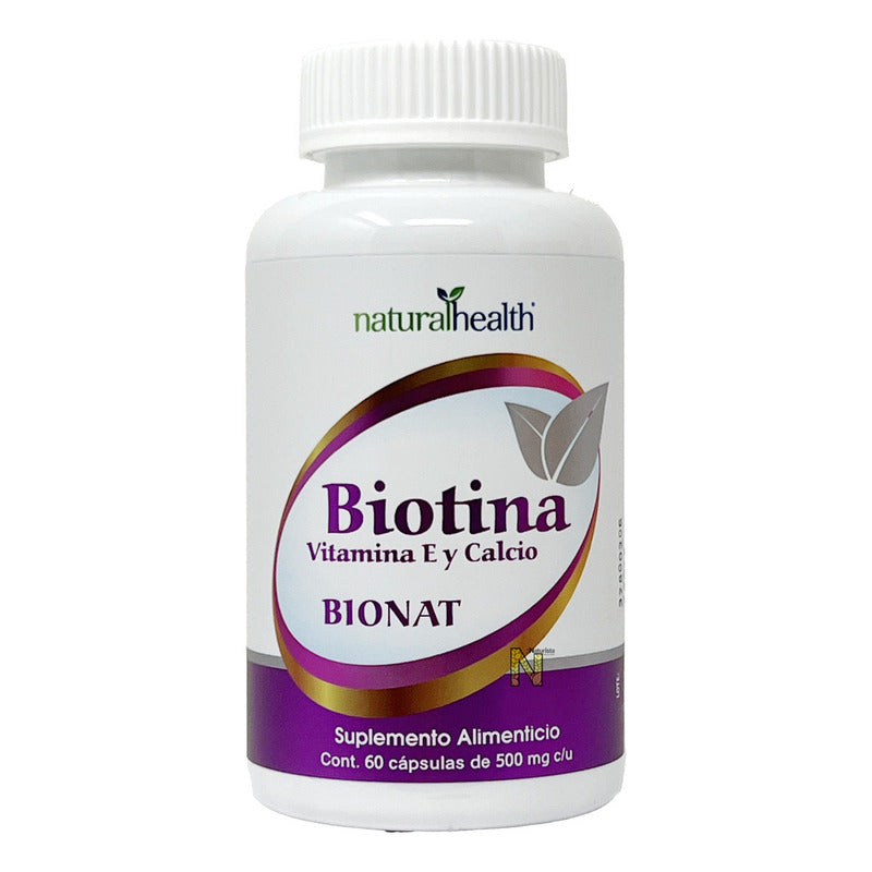 Natural Health Biotina Vitamina E Y Calcio 60 Caps De 500 Mg C/u Sabor Sin Sabor