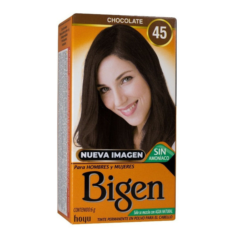 Tinte Para Cabello Bigen Polvo Tono 45 Chocolate Sin Amoníaco Permanente
