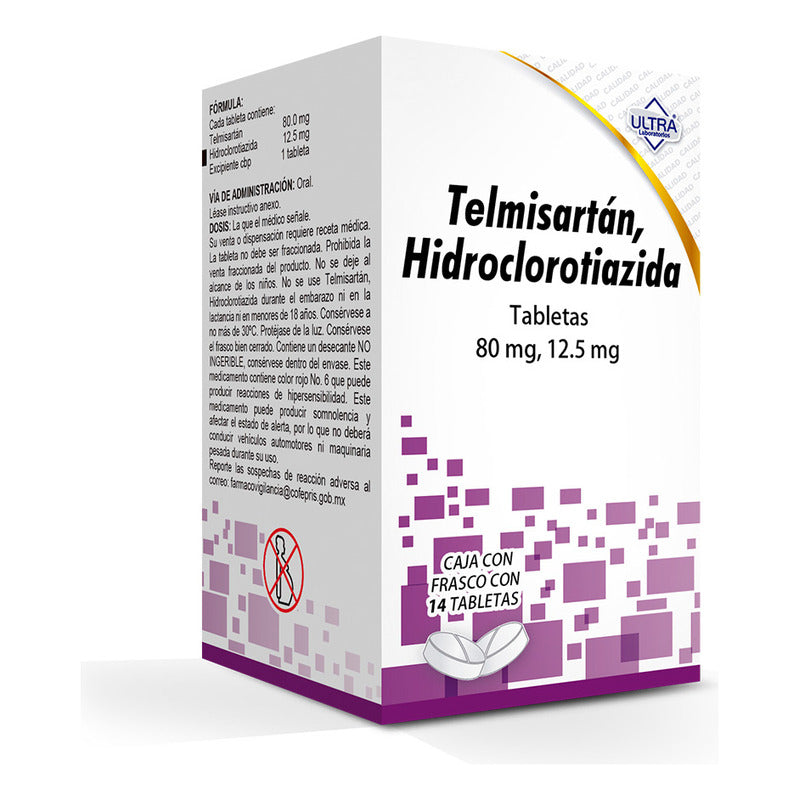 Telmisartán/hidroclorotiazida Tabletas 80 Mg/12,5 Mg, 14 Tabletas