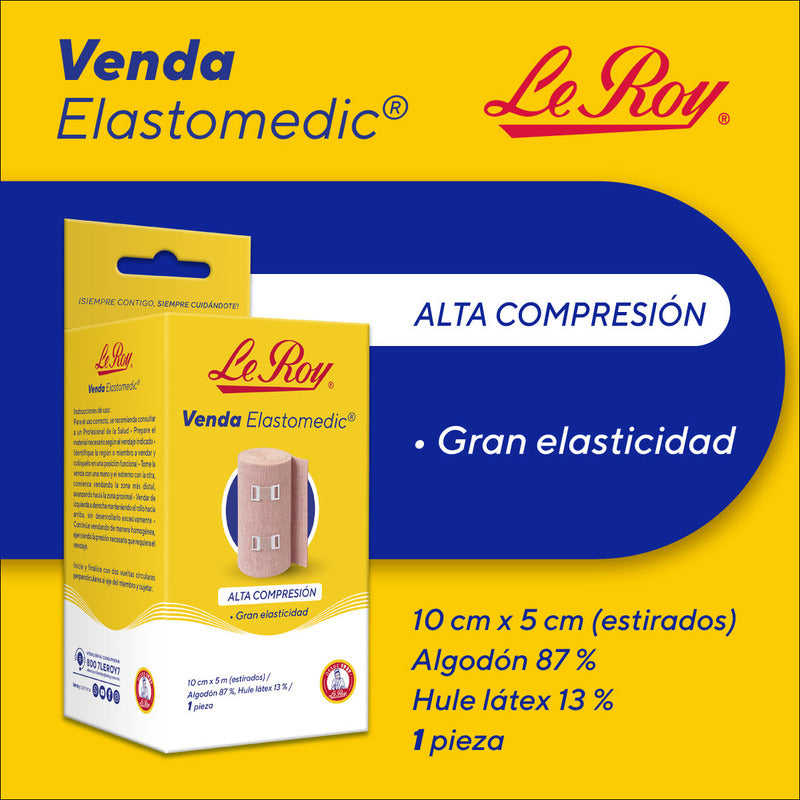Venda Elastomedic De Alta Compresión Le Roy 10cm X 5m Caja Con 1 Pz