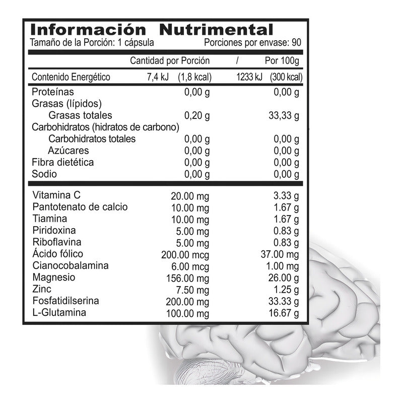 Justolfocus 90 Cápsulas De Glutamina + 7 Vitaminas Sabor Sin Sabor