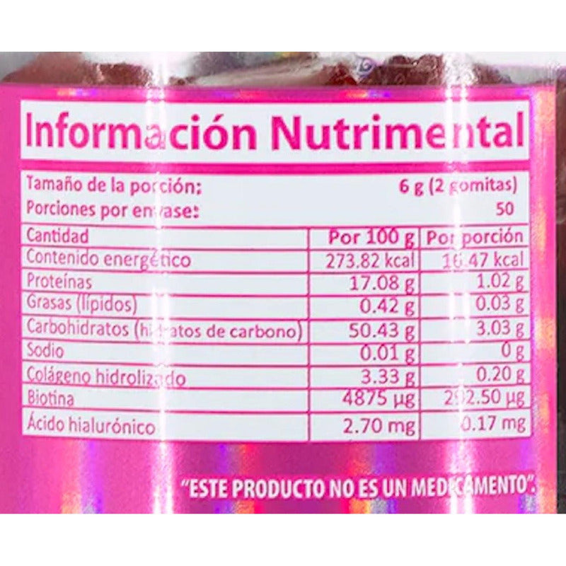 Colágeno Biotina Ácido Hialurónico 100 Gomitas Natural Healt Fresa