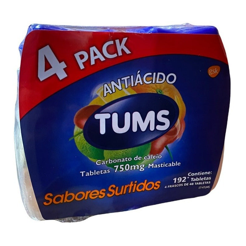 Paquete Con 4 Tums Antiacido Surtido 192 Tabletas 750mg