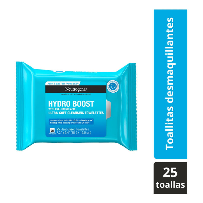 Neutrogena Hydro Boost Toallitas Limpiadoras Hidratantes, 25 Pzs, Todo Tipo De Piel