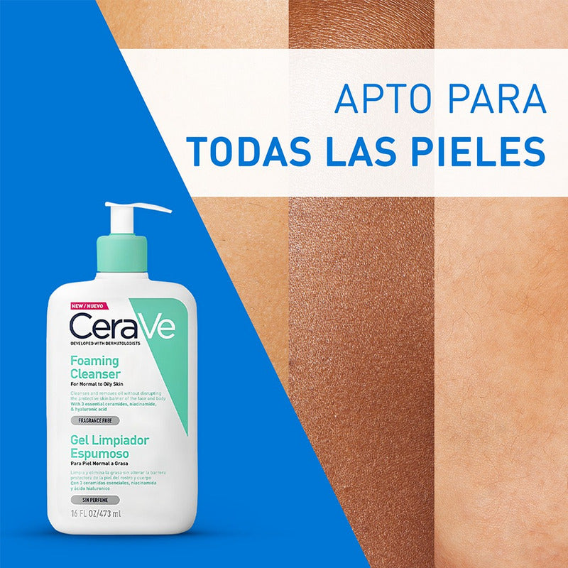 Gel Cerave Limpiador Espumoso Piel Normal A Grasa Sin Perfume De 473 Ml Día Y Noche