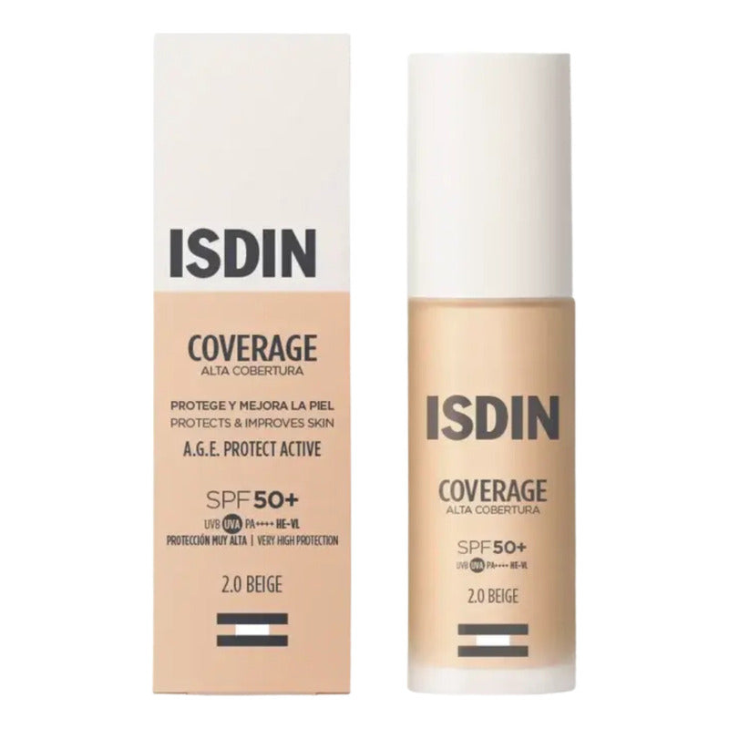 Isdin Coverage Base De Maquillaje Alta Cobertura Con Protector Solar Fps 50+ Tono 2.0 Beige