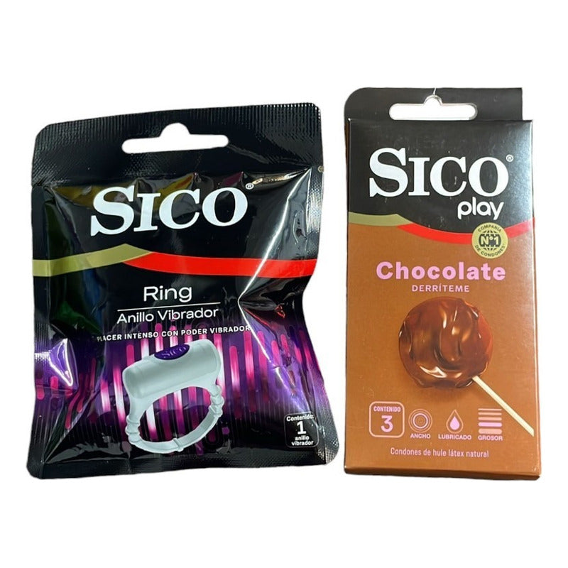 Kit Sico Chocolate 3 Condones + Anillo Vibrador