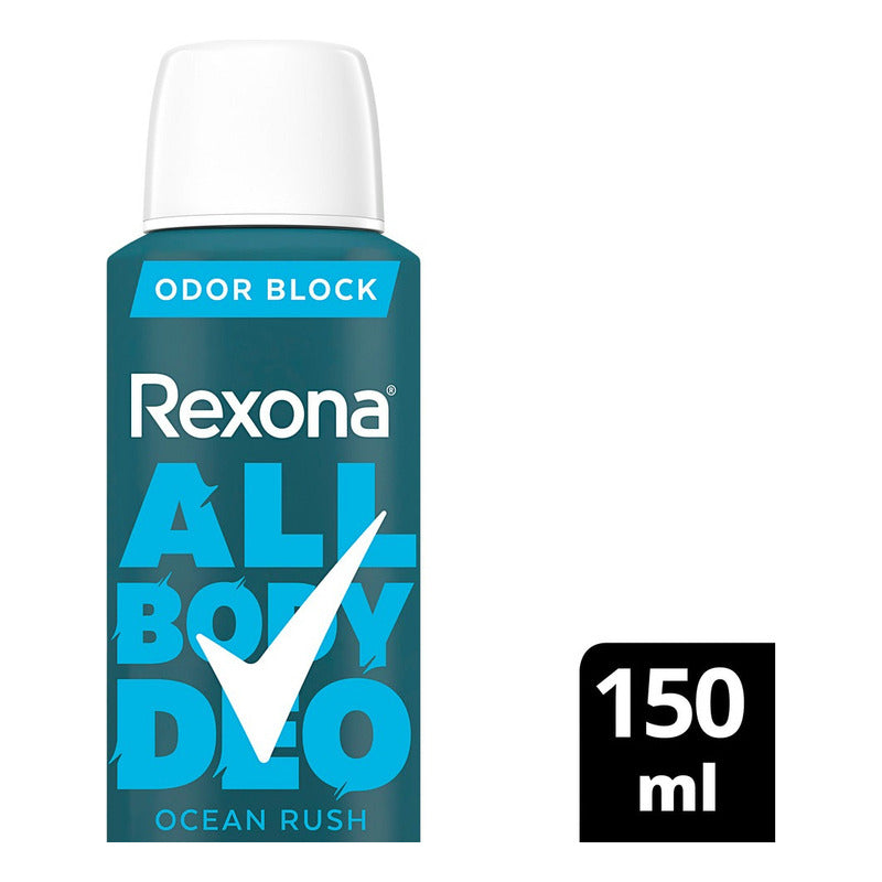 Rexona Desodorante En Aerosol Ocean Rush, Protección Contra El Mal Olor En Todo El Cuerpo, 72hr De Protección 0% Alcohol, 0% Aluminio, 150 Ml