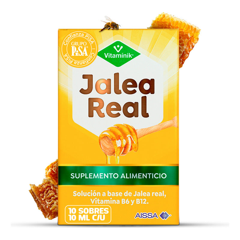Jalea Real Miel Vitamínik 10 Sobres De 10 Ml Vitaminas B6 Y B12 Sabor Sin Sabor