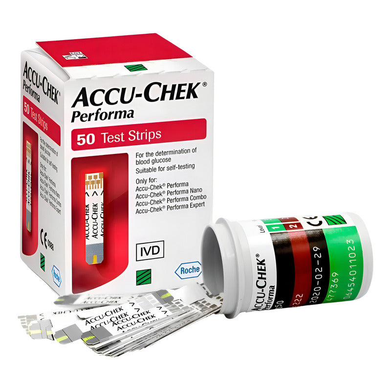 Tiras Reactivas De Glucosa Accu Check Performa Caja 50 Pzas Color Rojo