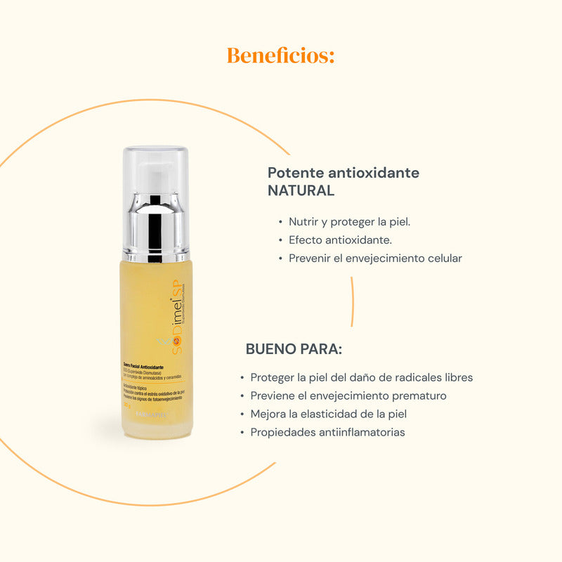 Serum Antioxidante Sodimel Sp De Farmapiel Día/noche 30g Con Superoxido Dismutasa Previene El Envejecimiento Prematuro Por Los Radicales Libres Protección Contra Rayos Uv Y La Contaminación Antiedad