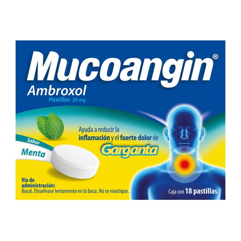 Mucoangin Alivio Dolor De Garganta Ambroxol 18 Pastillas