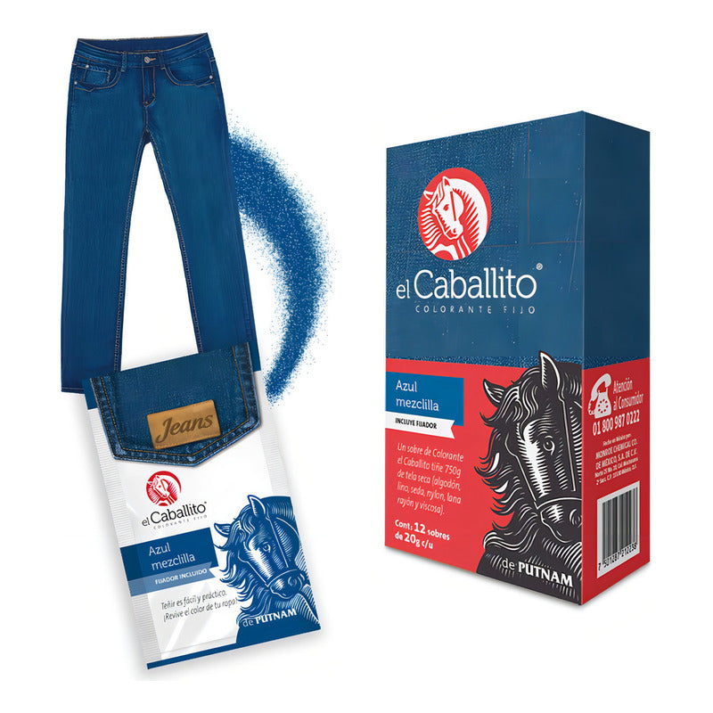 El Caballito Colorante Para Ropa Azul Mezclilla Caja-12-sob