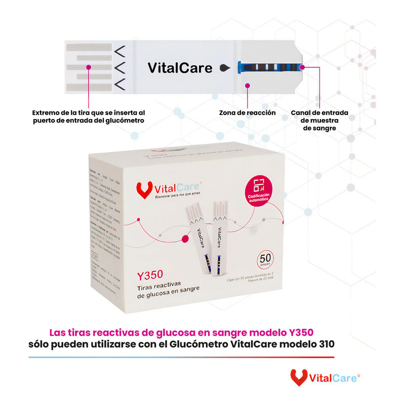 Kit Glucómetro 310 Vitalcare Con 50 Tiras + 100 Lancetas - Negro