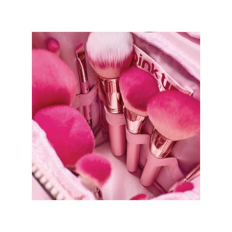 Pink Up Set 12 Brochas Cosmetiquera Puffer Edición Limitada Rosa