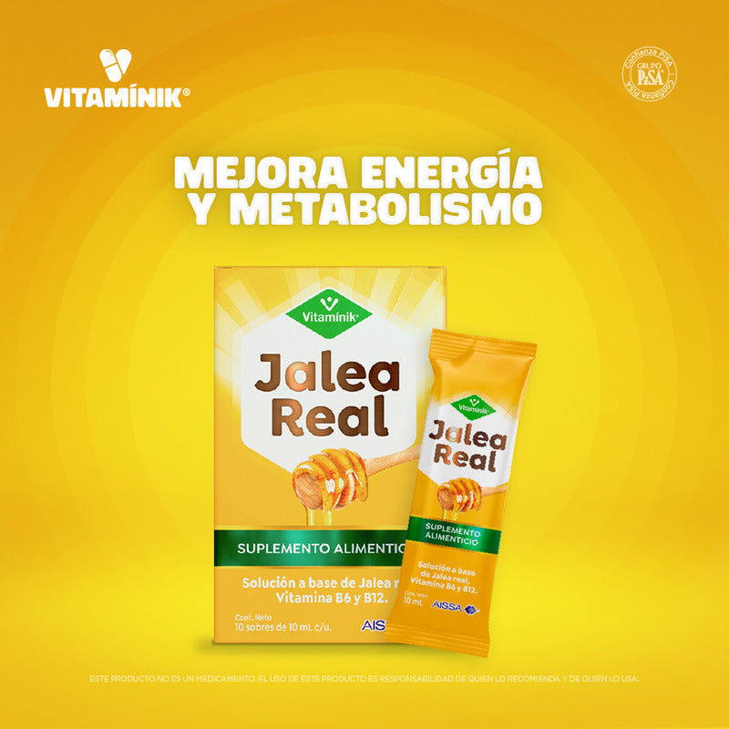 Jalea Real Miel Vitamínik 10 Sobres De 10 Ml Vitaminas B6 Y B12 Sabor Sin Sabor
