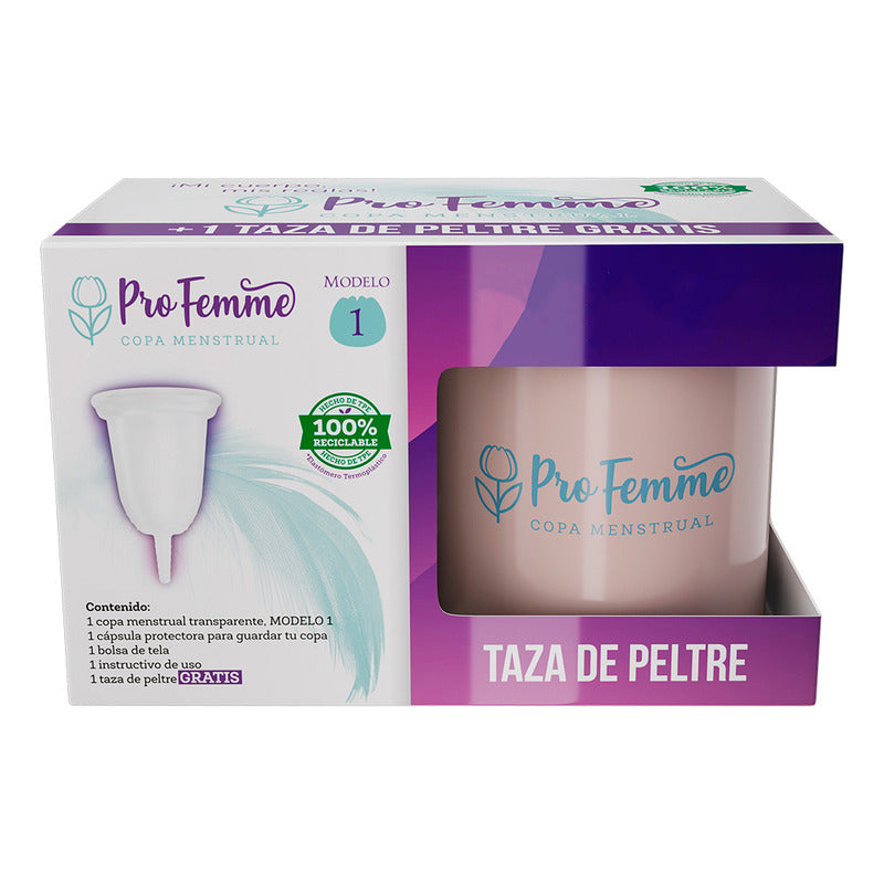 Profemme Copa Menstrual Modelo 1 Mediana + Taza De Peltre Color Blanco Talla Mediano