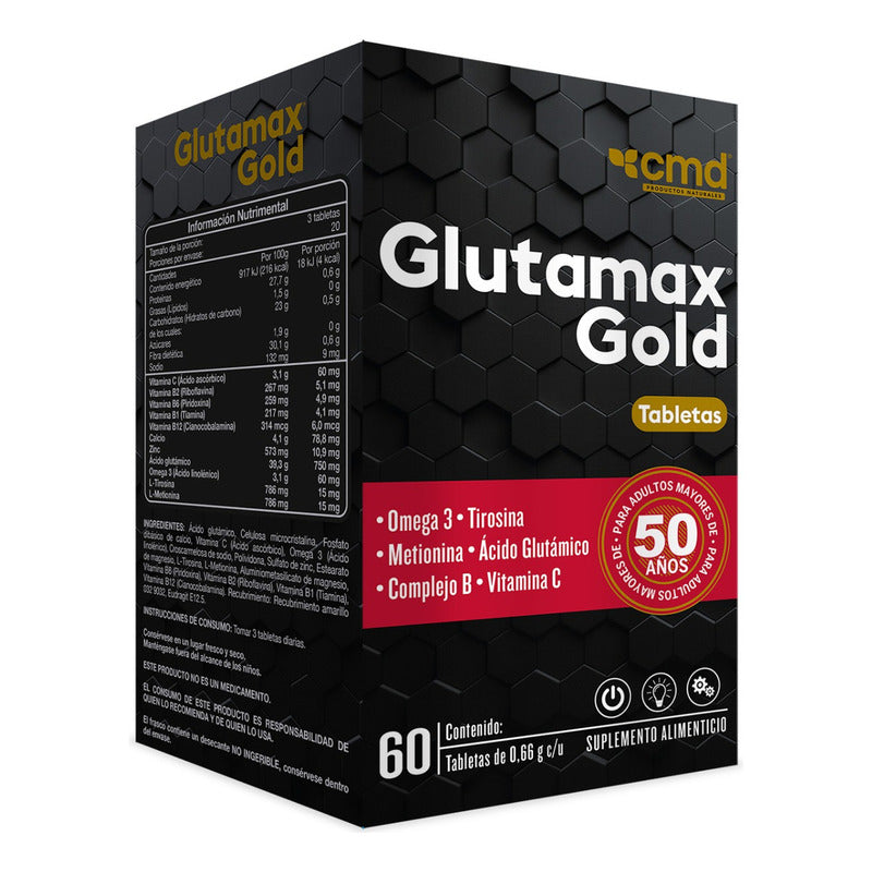 Glutamax Gold 60 Tabs .66g C/u Omega 3 Tirosina Metionina Ac Sabor Sin Sabor
