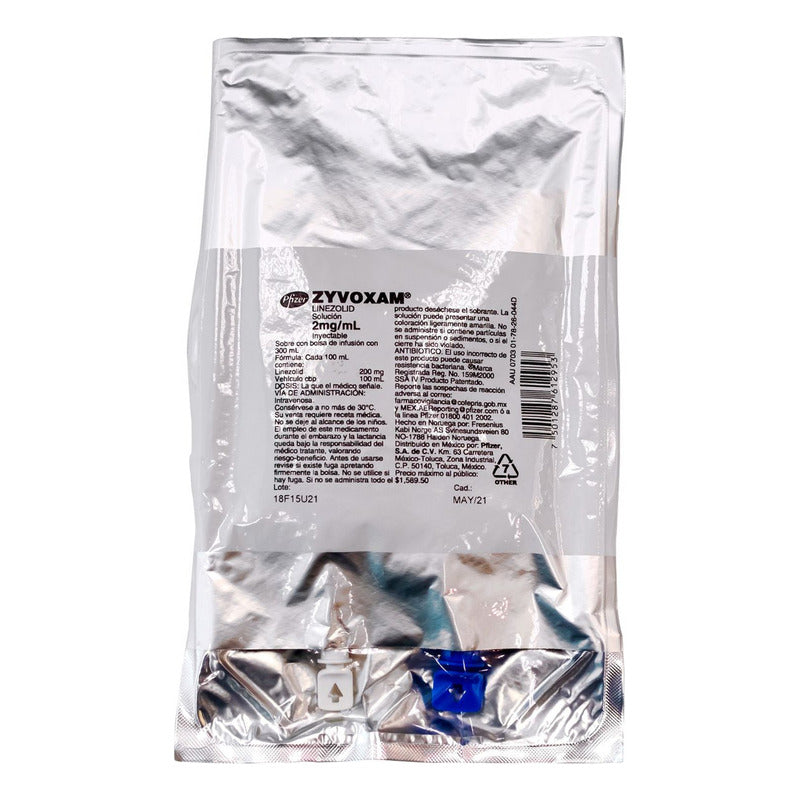 Zyvoxam Solución Inyectable (linezolid) 2 Mg/ml, 1 Bolsa 300 Ml