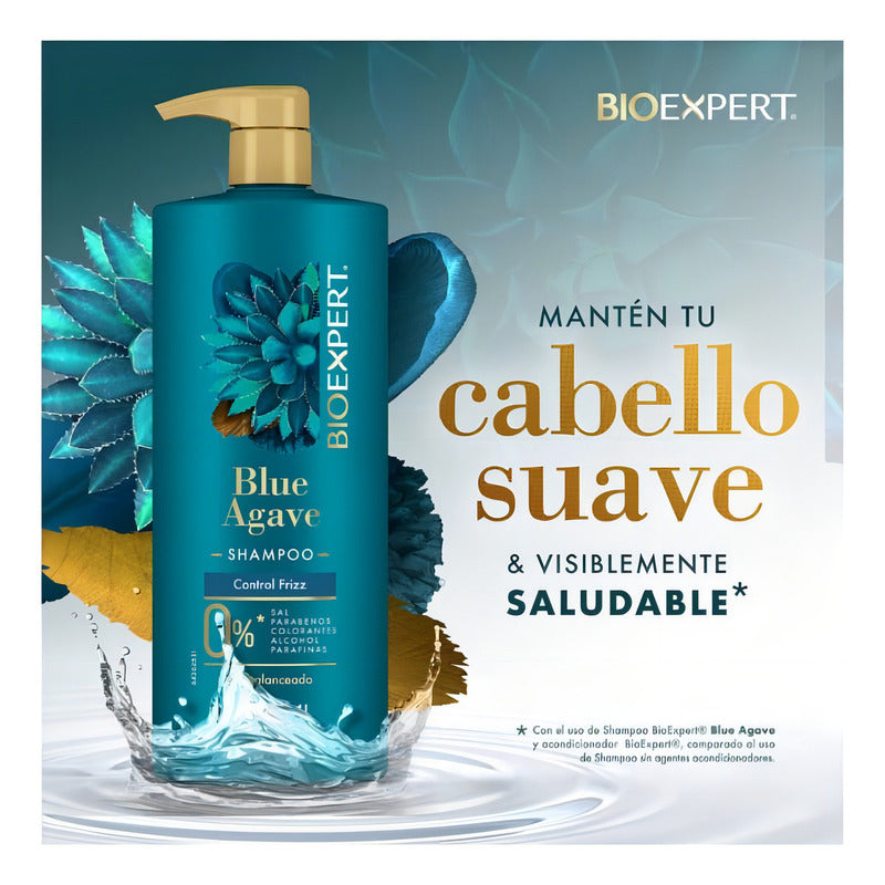Shampoo Bioexpert Blue Agave Control Frizz Sin Sal 1 Litro