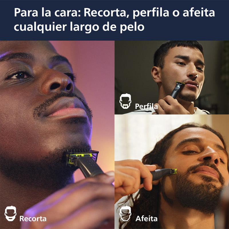 Afeitadora Philips One Blade Qp1424 Gris Con 2 Peines Guía - Verde