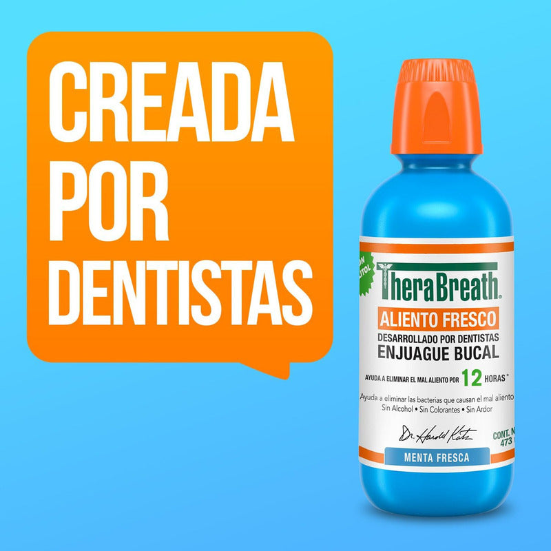 Enjuague Bucal Therabreath Aliento Fresco Menta Fresca 473ml