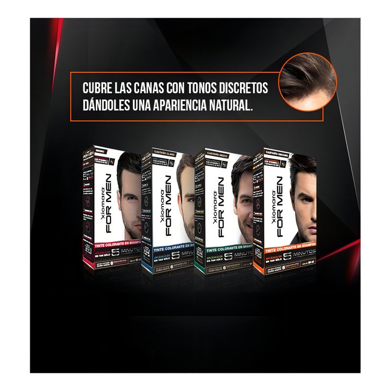 Tinte Shampoo Negro Xiomara For Men Sin Amoníaco Cobertura Canas 60ml