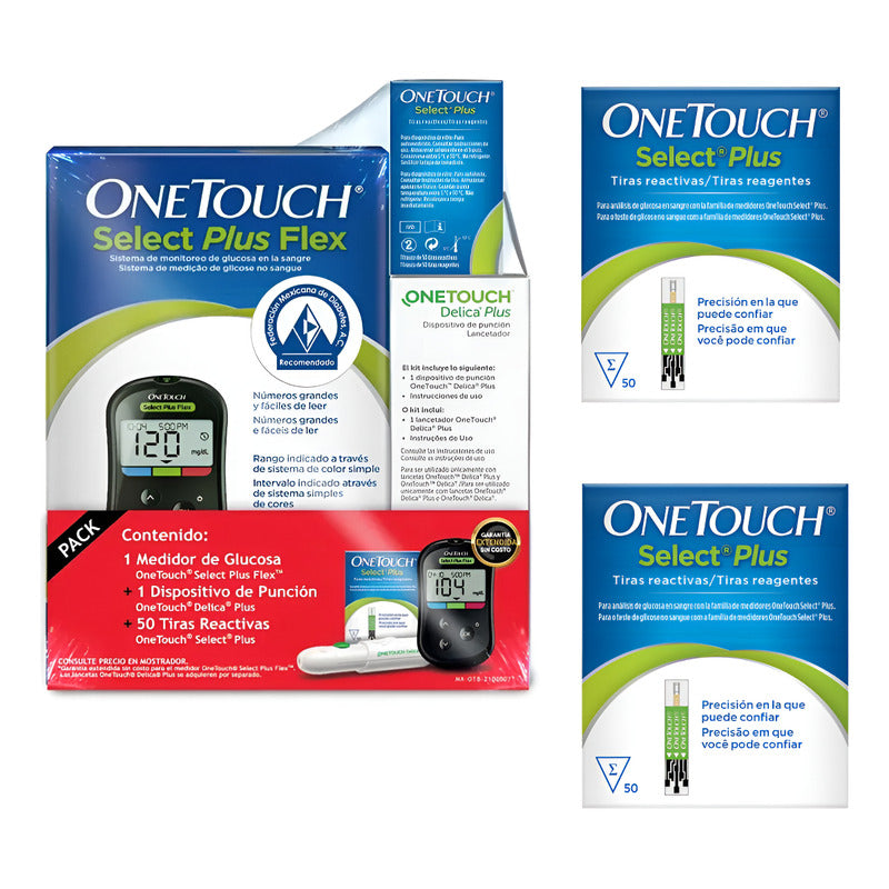 Onetouch Select Plus Glucómetro + 100 Tiras Flextm Negro