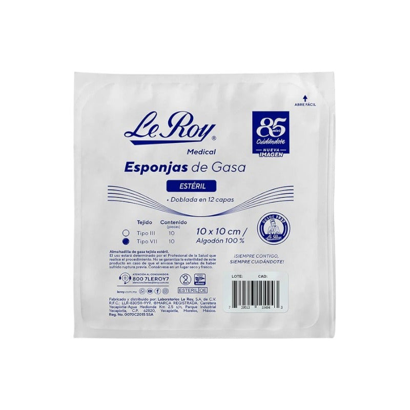 Esponja De Gasa Estéril Tejido 12 Capas De 10 X 10 Cm 12pz