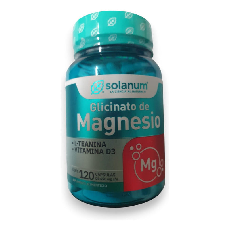 Solanum Glicinato De Magnesio 120 Capsulas De 650mg C/u Sin Sabor