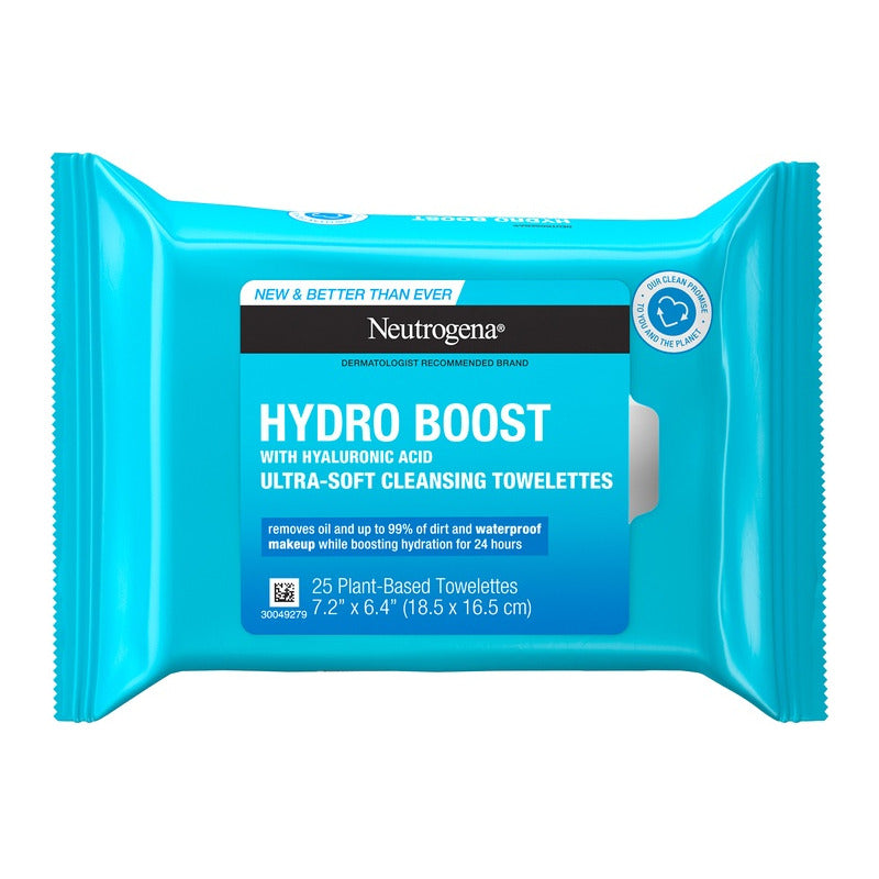 Neutrogena Hydro Boost Toallitas Limpiadoras Hidratantes, 25 Pzs, Todo Tipo De Piel
