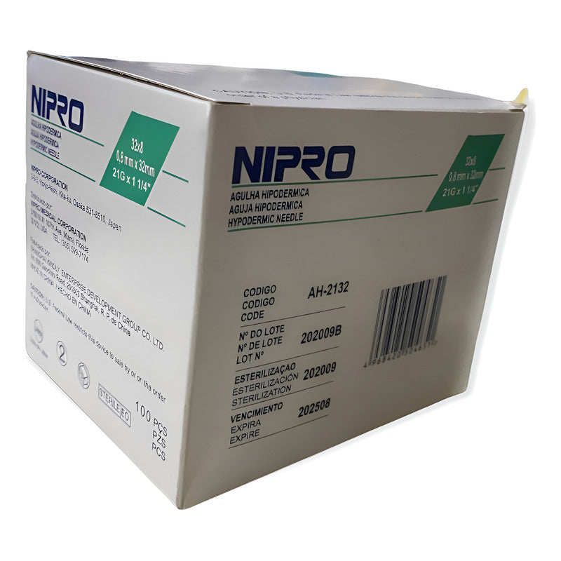 Aguja HiPodérmica Nipro 21gx32mm (1 1/4 ) Verde Caja 100u 0 Ml