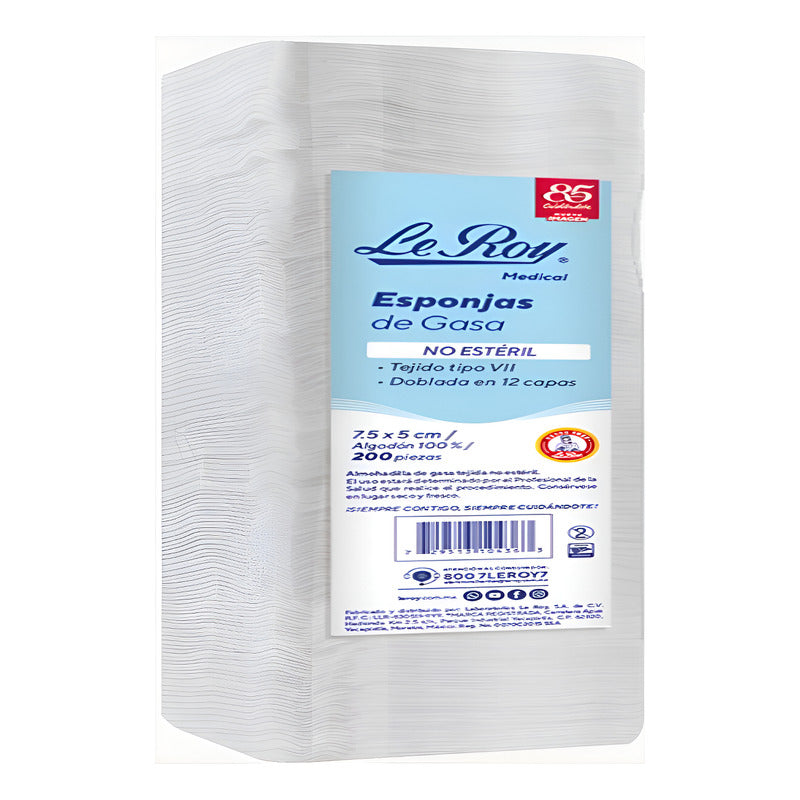 Esponjas De Gasa 7.5x5 12 Capas No Esteril Leroy 200pz Blanco