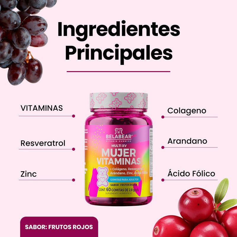 Solanum Multi Vitaminas Mujer Gomitas Sin Gluten Sabor Frutos Rojos 60pz