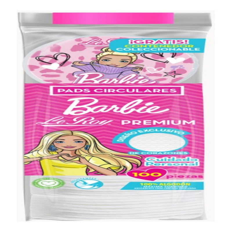 Le Roy Pads Circulares Barbie + Portapads De Regalo 100pz