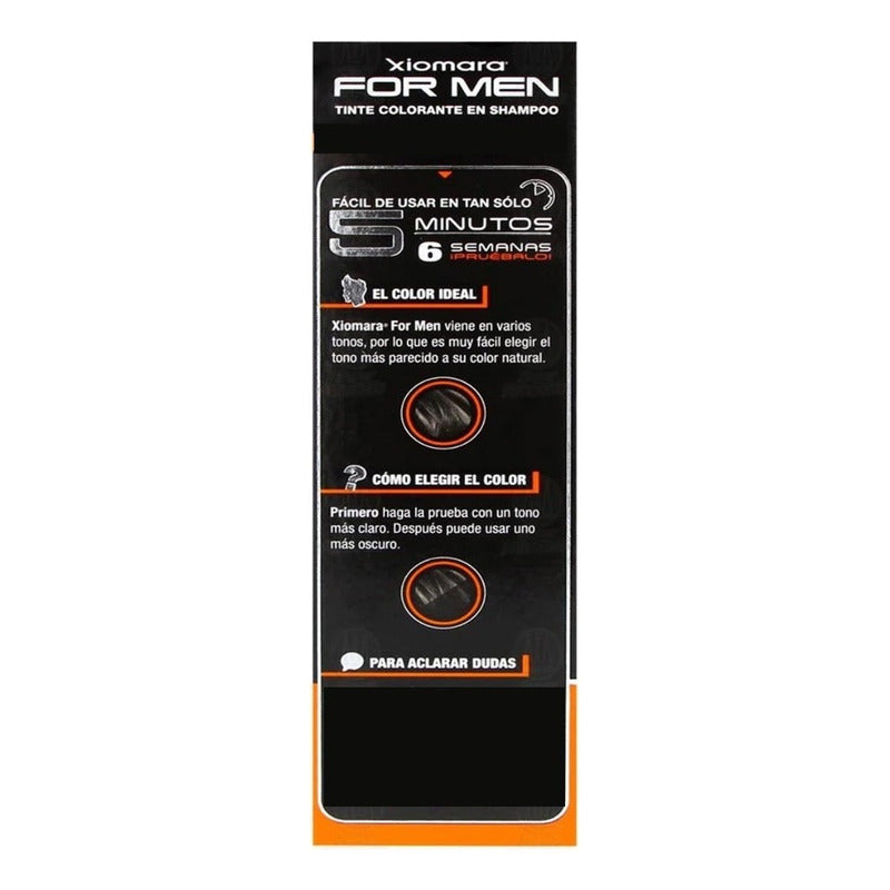 Tinte Shampoo Negro Xiomara For Men Sin Amoníaco Cobertura Canas 60ml
