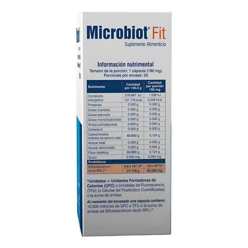 Microbiot Fit 30 Caps, Bifidobacterium Lactis Bpl-1 Sabor Sin Sabor