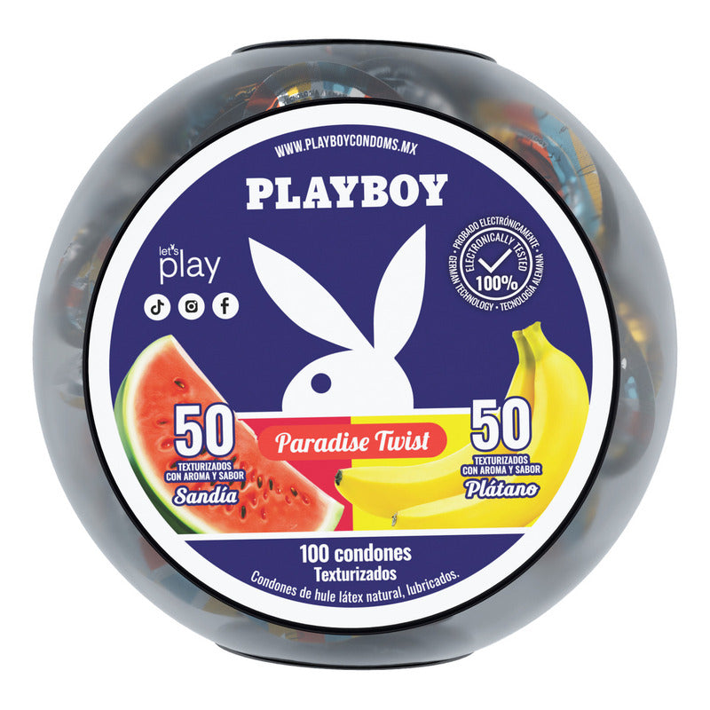 Playboy Condoms Vitrolero 100 Condones Aroma Y Sabor Sandía Y Plátano