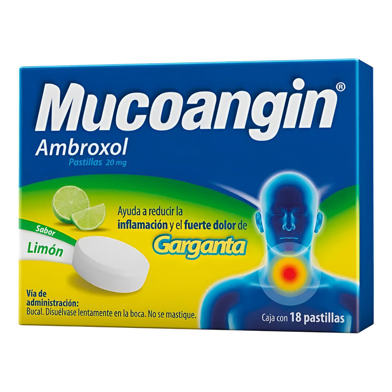 Mucoangin Alivio Dolor De Garganta Ambroxol 18 Pastillas