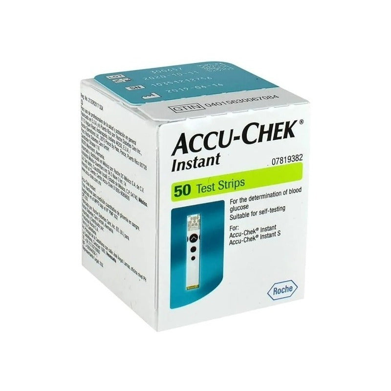 Accu Check Instant Tiras Reactivas De Glucosa 50 Pzas Blanco/celeste