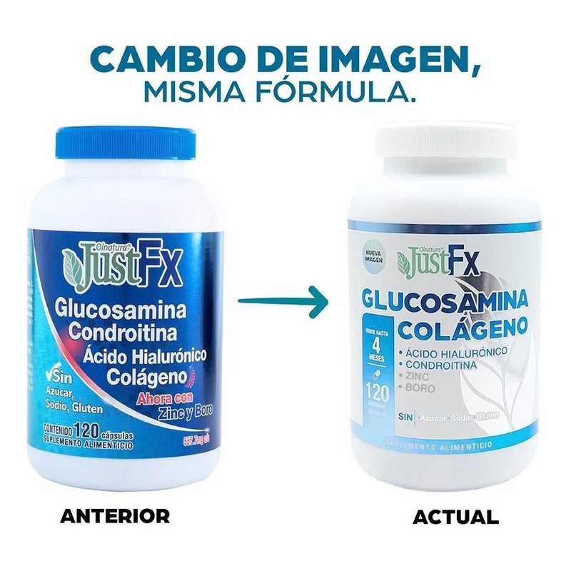 Suplemento Olnatura Just Justfx Glucosamina Condroitina Con Ácido Hialurónico Y Colágeno 120 Cápsulas Sin Sabor
