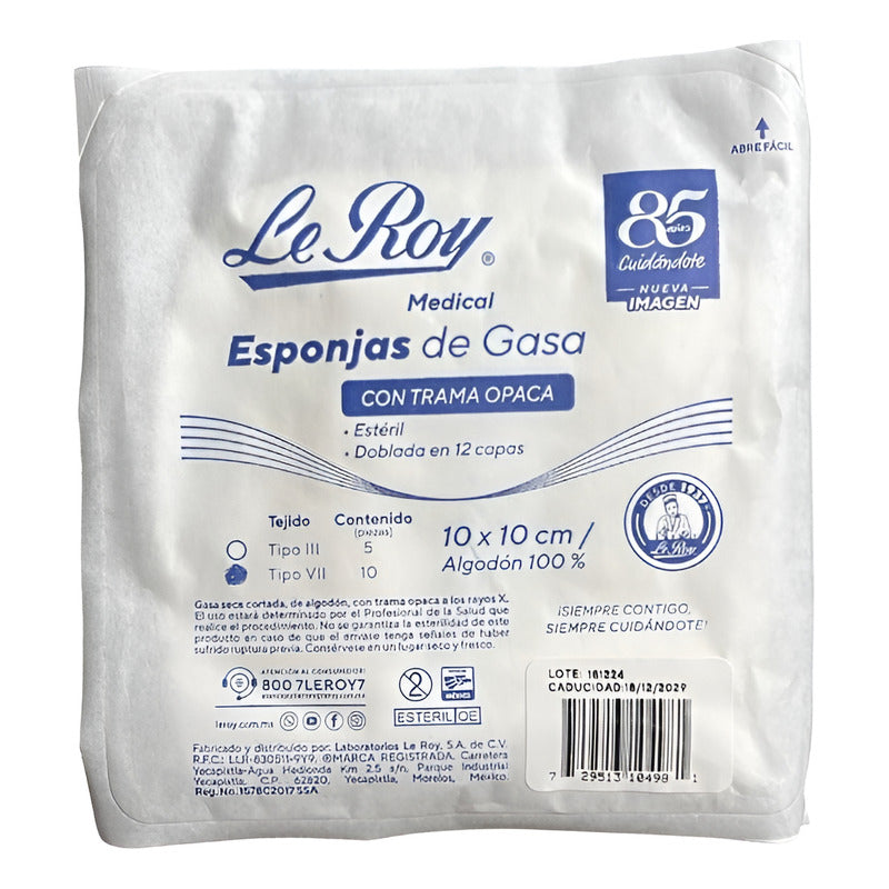 Esponja De Gasa Estéril Tejido 12 Capas De 10 X 10 Cm 12pz