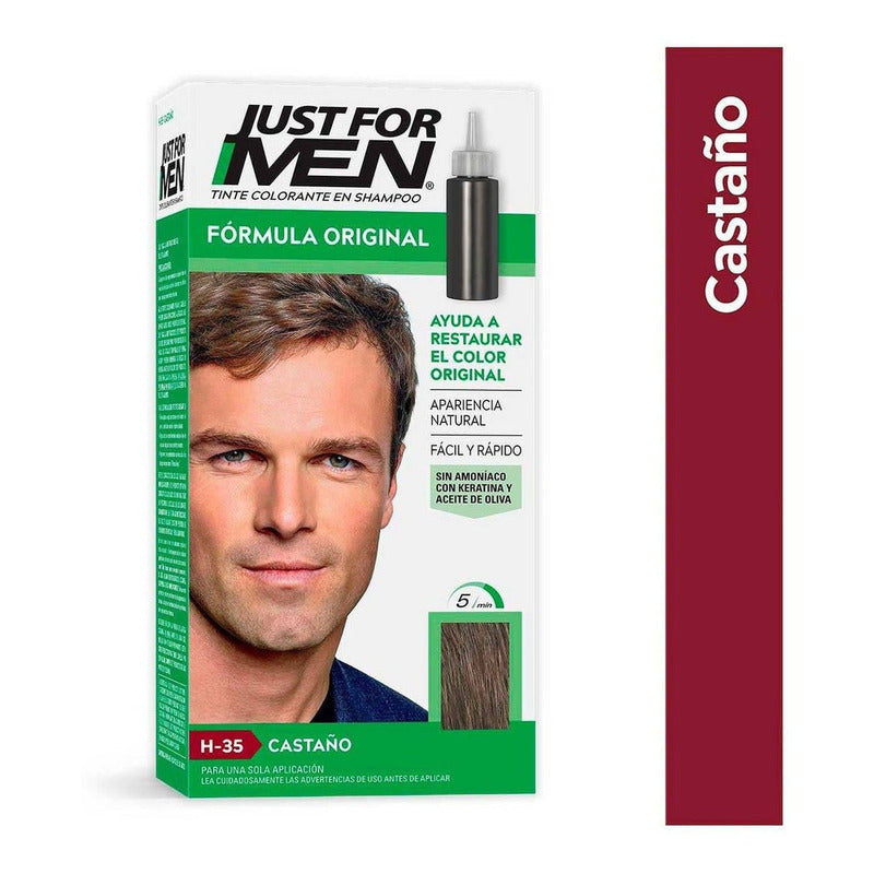 Shampoo Con Tinte Just For Men Fórmula Original Larga Duración Castaño H35 66ml