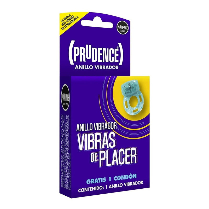Condón Lubricado Prudence + Anillo Vibrador Terremoto Color Azul Claro