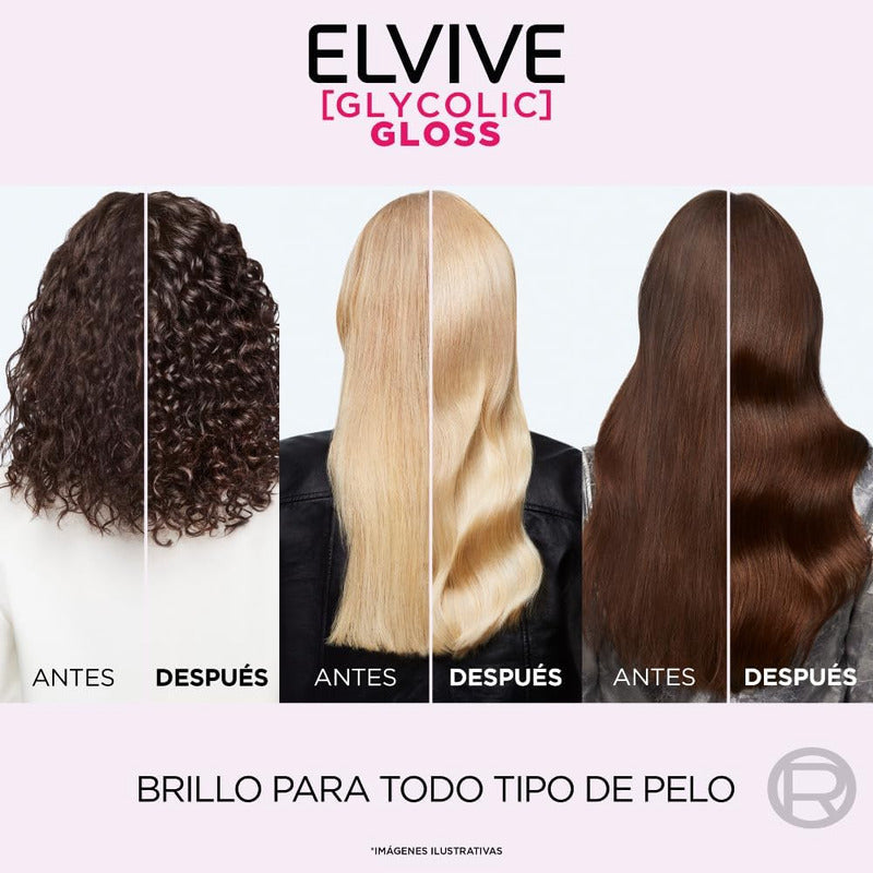 L'oréal Paris Mascarilla Capilar Elvive Glycolic Gloss Con Ácido Glicólico Dale 3x Más Brillo A Tu Cabello, Resiste Hasta 6 Lavadas